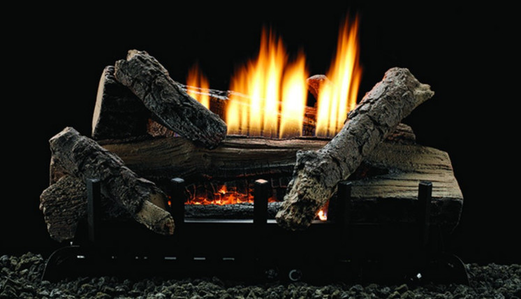 Empire 24" Vent-Free Whiskey River Natural Gas Millivolt Ignition Ceramic Fiber Log Set and Burner with Wall Switch VFDR24LBWN