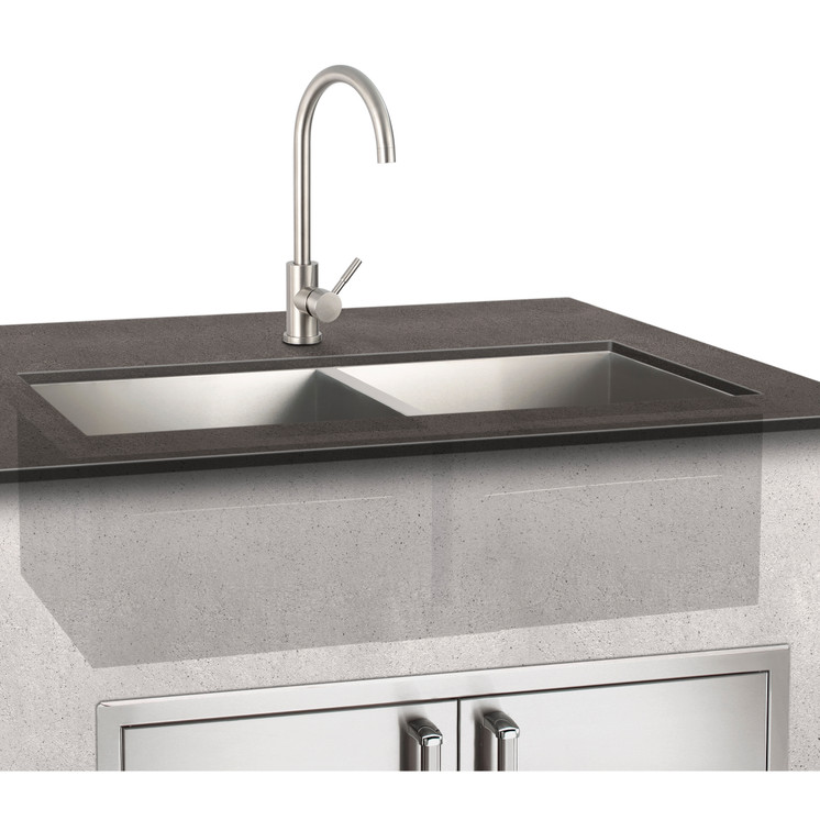 Fire Magic 3837 Stainless Steel Undermount Double Sink — sink only; faucet and cabinetry shown sold separately