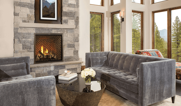 Majestic Marquis II 42" Direct Vent Natural Gas Fireplace MARQ42IN-B — manufacturer installation image; finishing options shown
