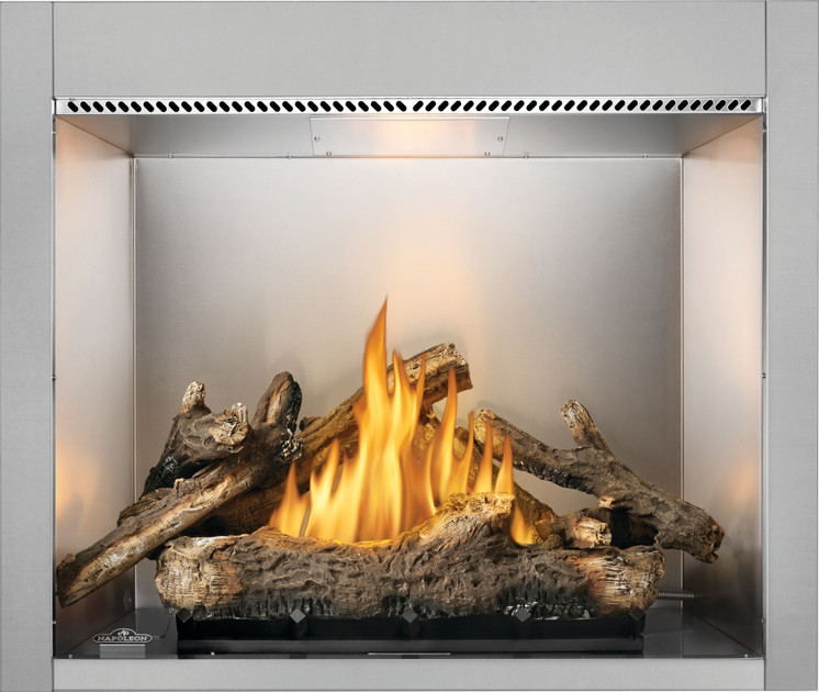 Napoleon Riverside 42-Inch Outdoor Natural Gas Fireplace RSS42NE shown with separately selected logs