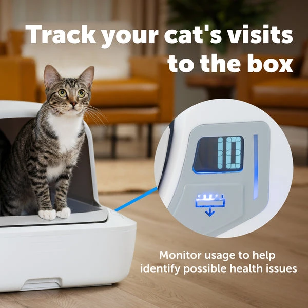 ScoopFree Crystal Pro health counter tracks your cat's visits to the litter box