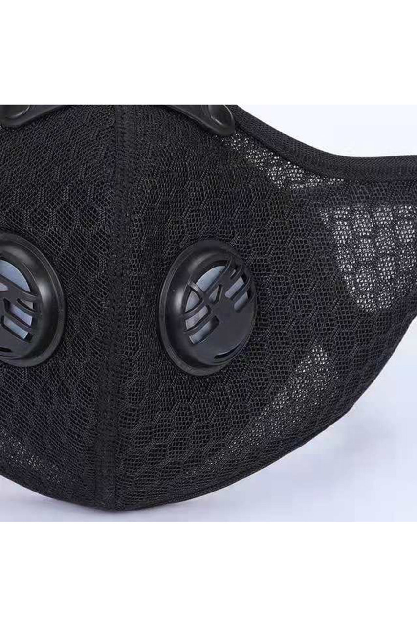 Black Dual Valve Mesh Sport Face Mask with PM2.5 Filter