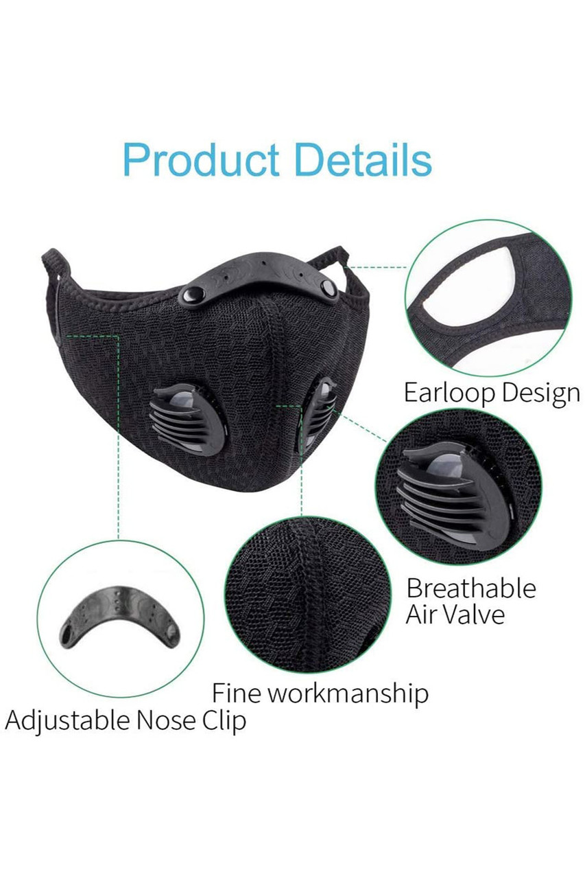 Charcoal Dual Valve Neoprene Sport Face Mask with PM2.5 Filter