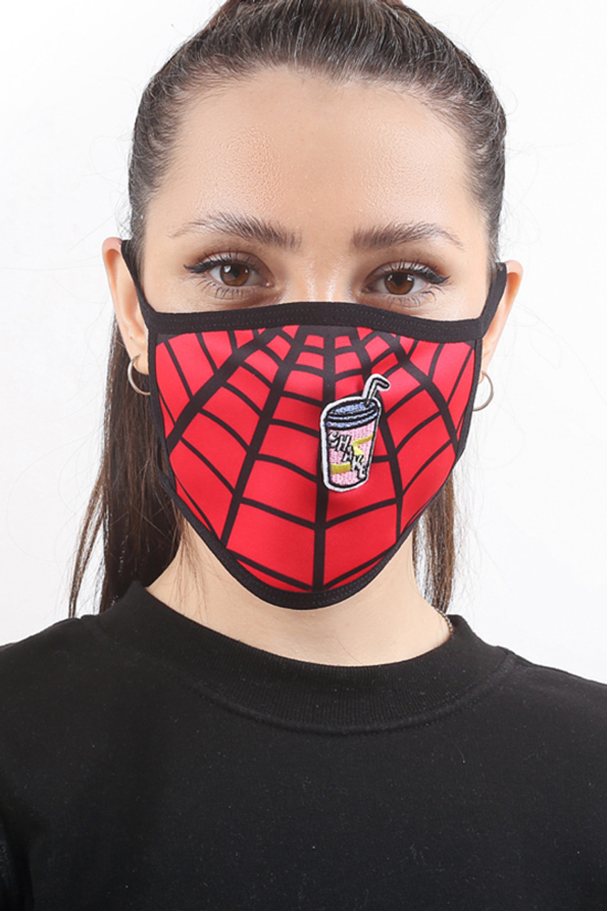 Spiderman Web Graphic Print Face Mask with Magnetic Straw Hole