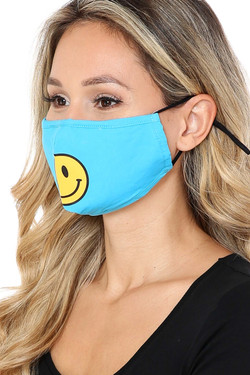 Bright Blue Smiley Face Mask with Built In Filter and Nose Bar