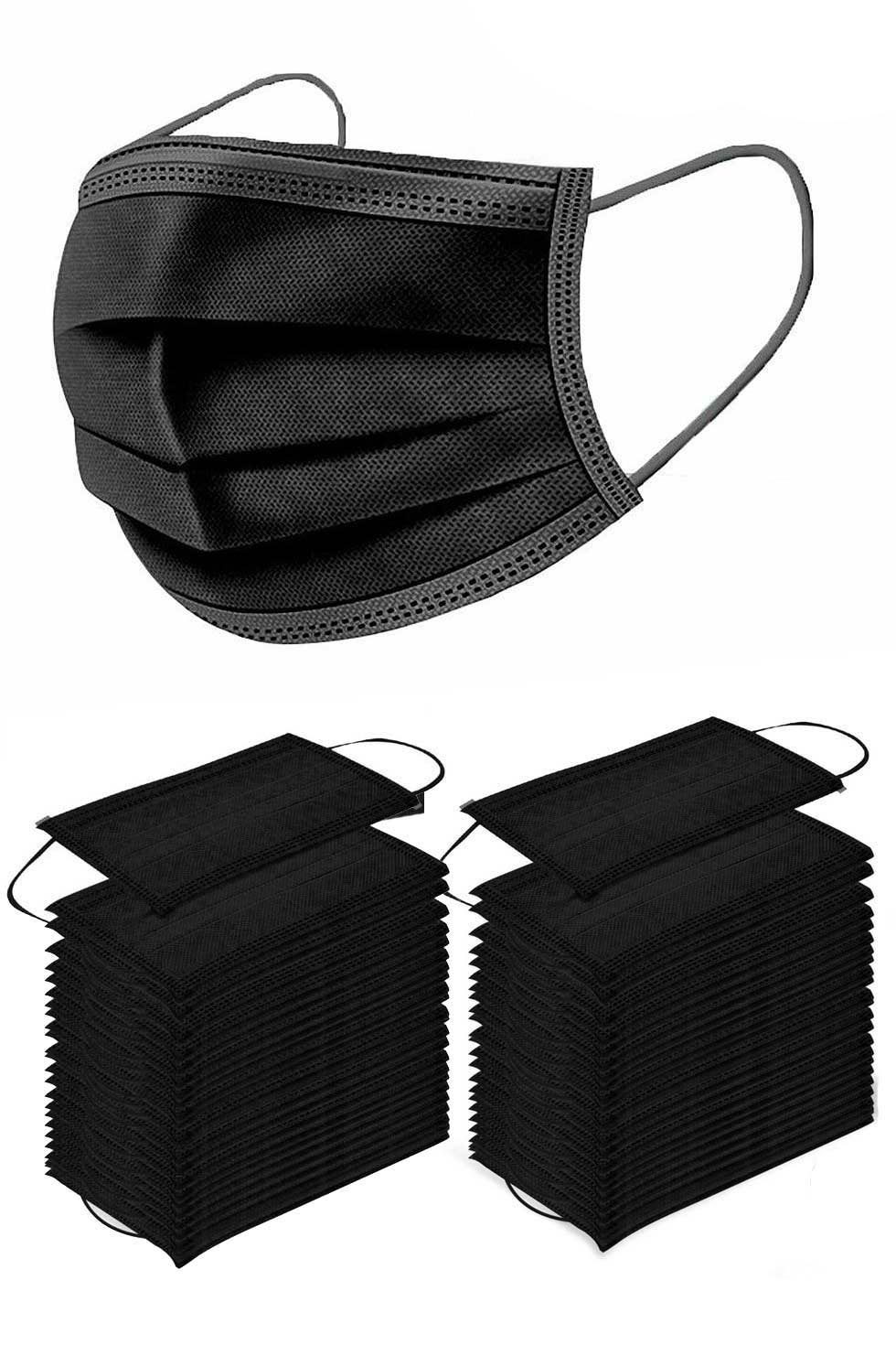 50 Pieces of Black Disposable Surgical Face Mask with Single Mask Showing Coverage