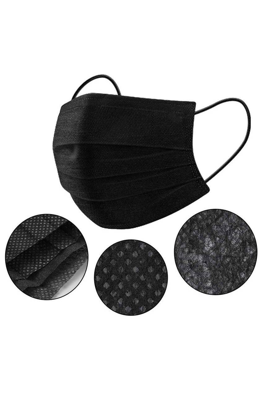 Black Disposable Surgical Face Mask Showing the 3 Layers of Filters