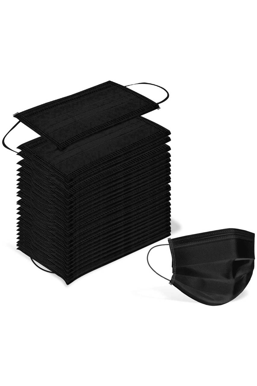 Stack of 50 Black Disposable Surgical Face Masks