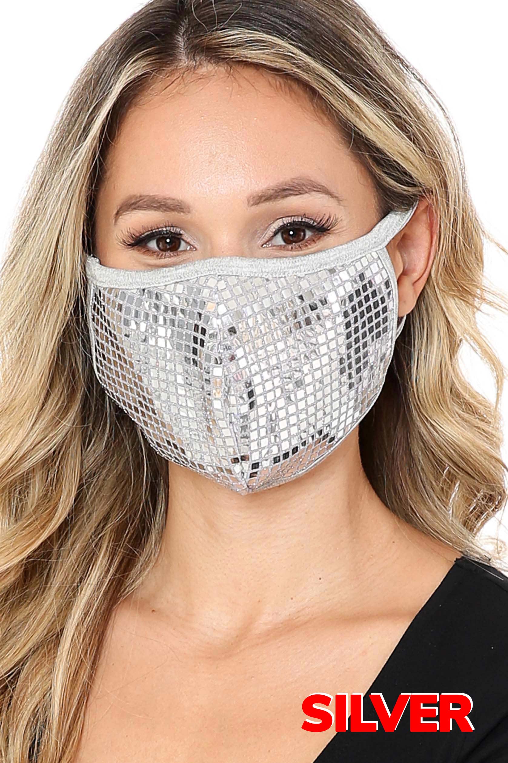 Silver Square Bling Sequin Fashion Face Mask - Made in USA
