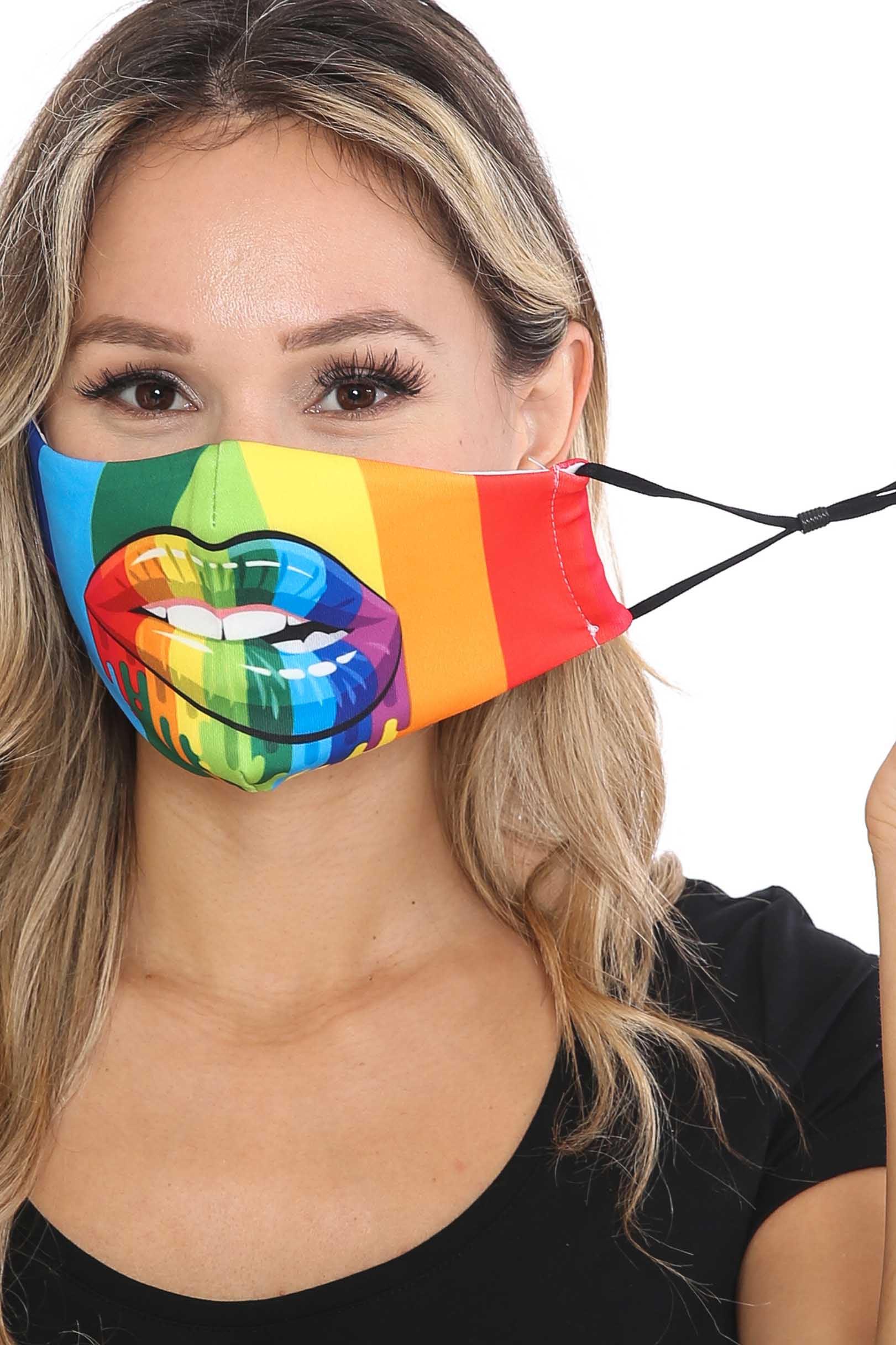 Rainbow Hollywood Lips Graphic Print Face Mask