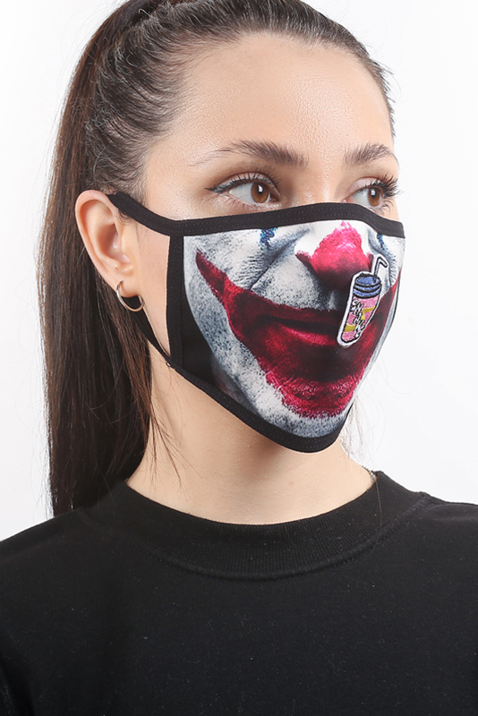 Joker Graphic Print Face Mask with Magnetic Straw Hole