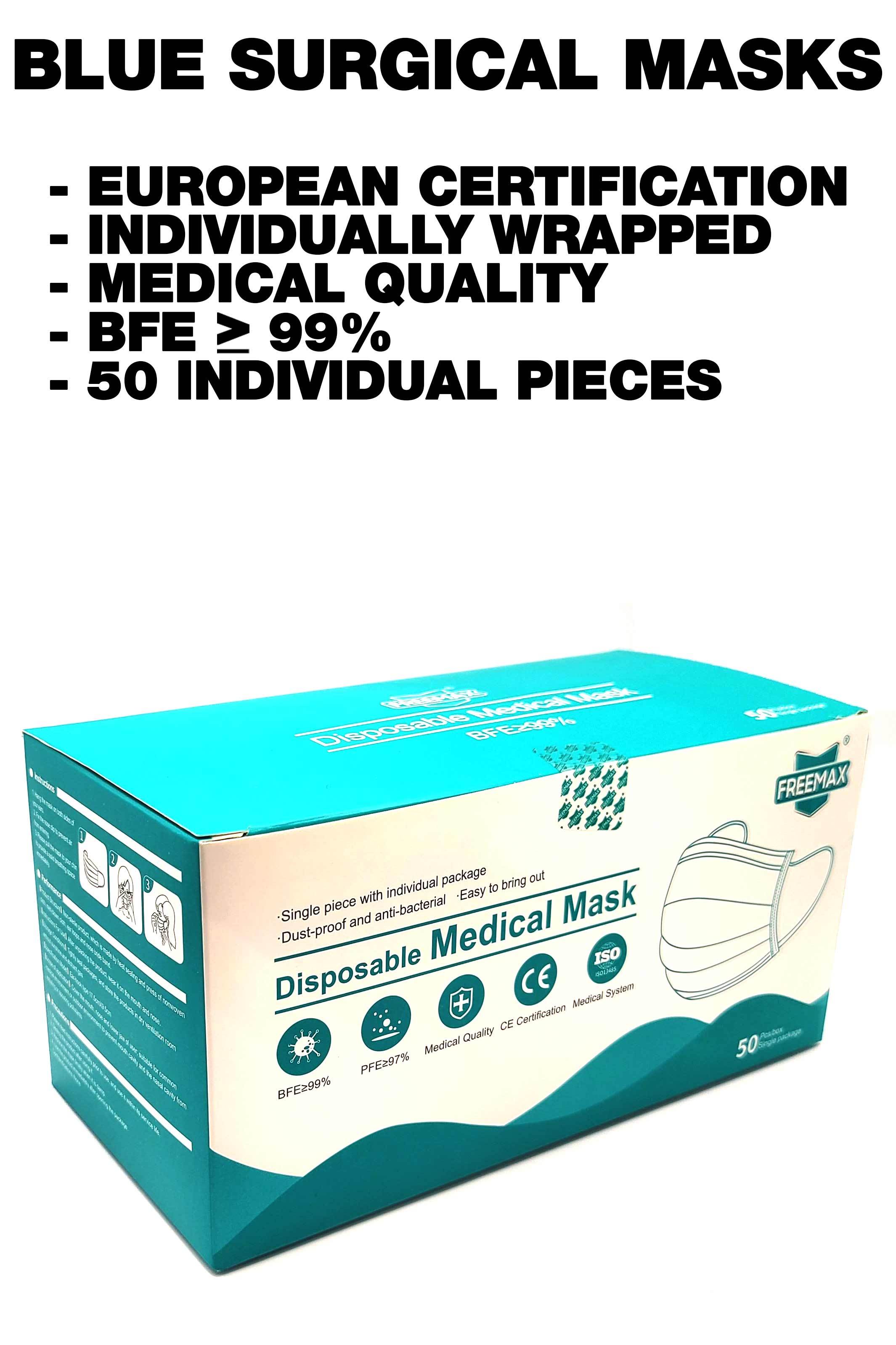 Medical Grade Surgical Face Mask - 50 Pack - European CE