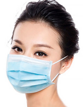 Side view of female wearing a 3-ply surgical mask