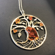 Bespoke Feature: Sterling Silver & 9ct Yellow Gold Amber Tree of Life Pendant