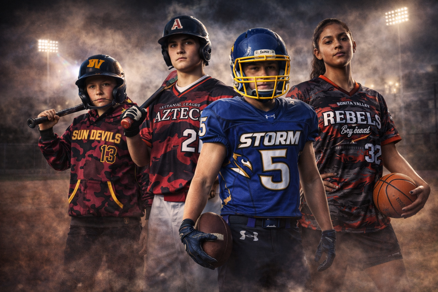 Team wearing custom sublimated jerseys and dri-fit hoodies