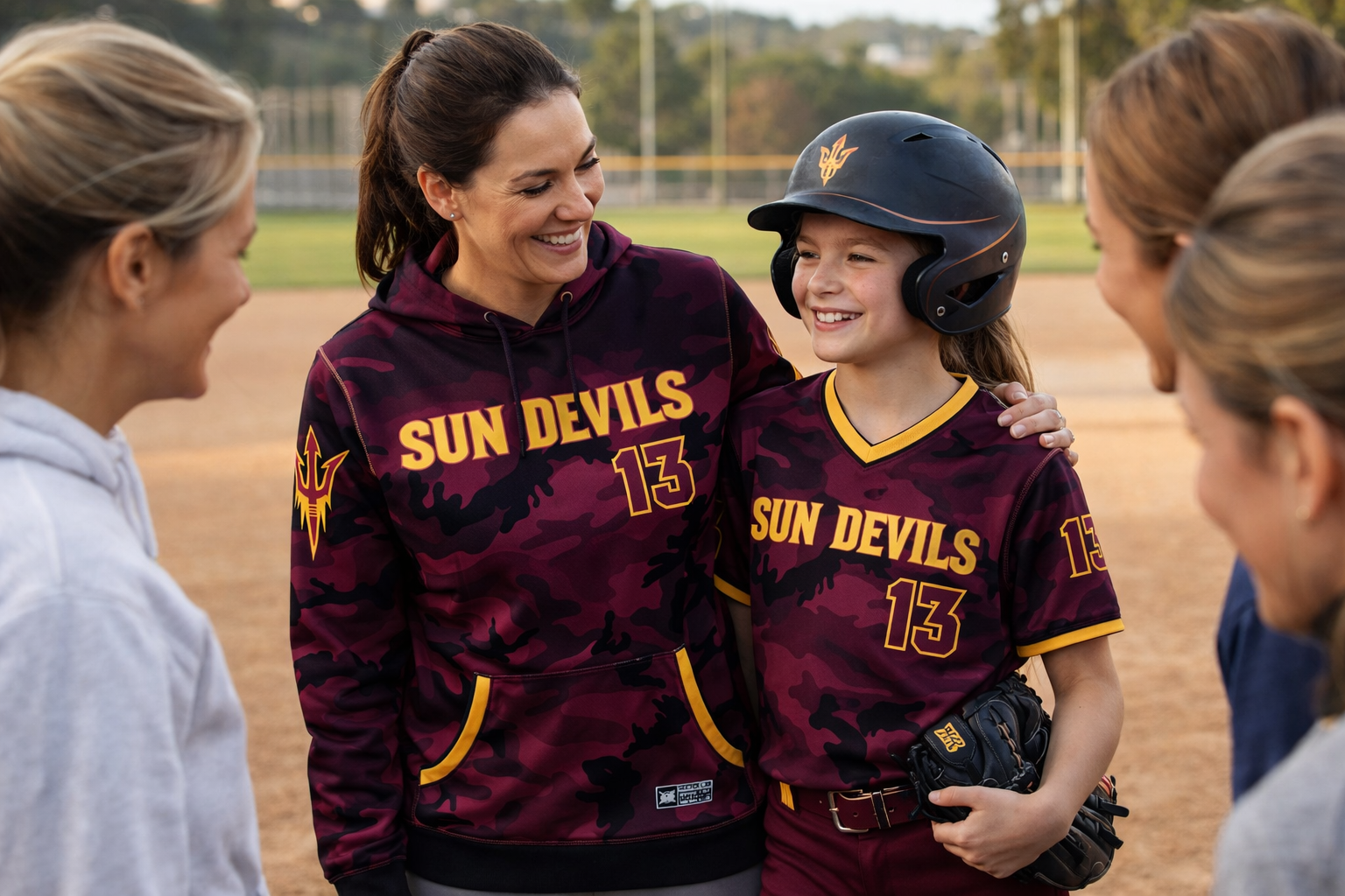 Mother and daughter matching fan gear with player number and name
