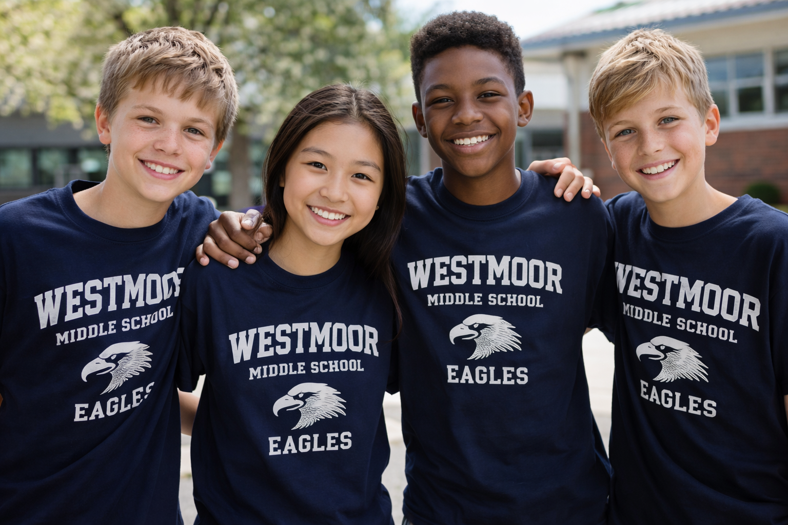 Students wearing matching school shirts
