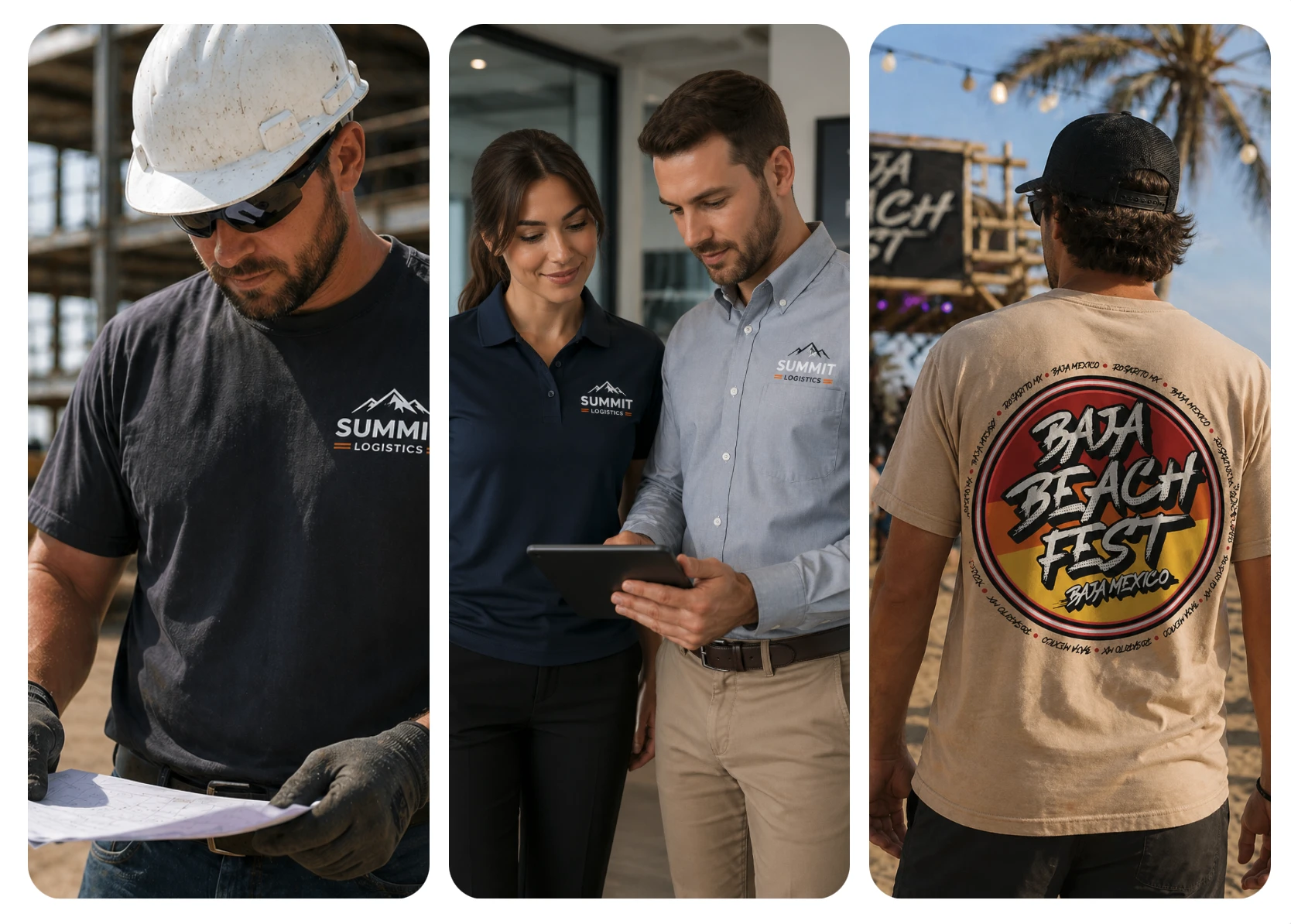 Custom apparel examples for work, office, and events