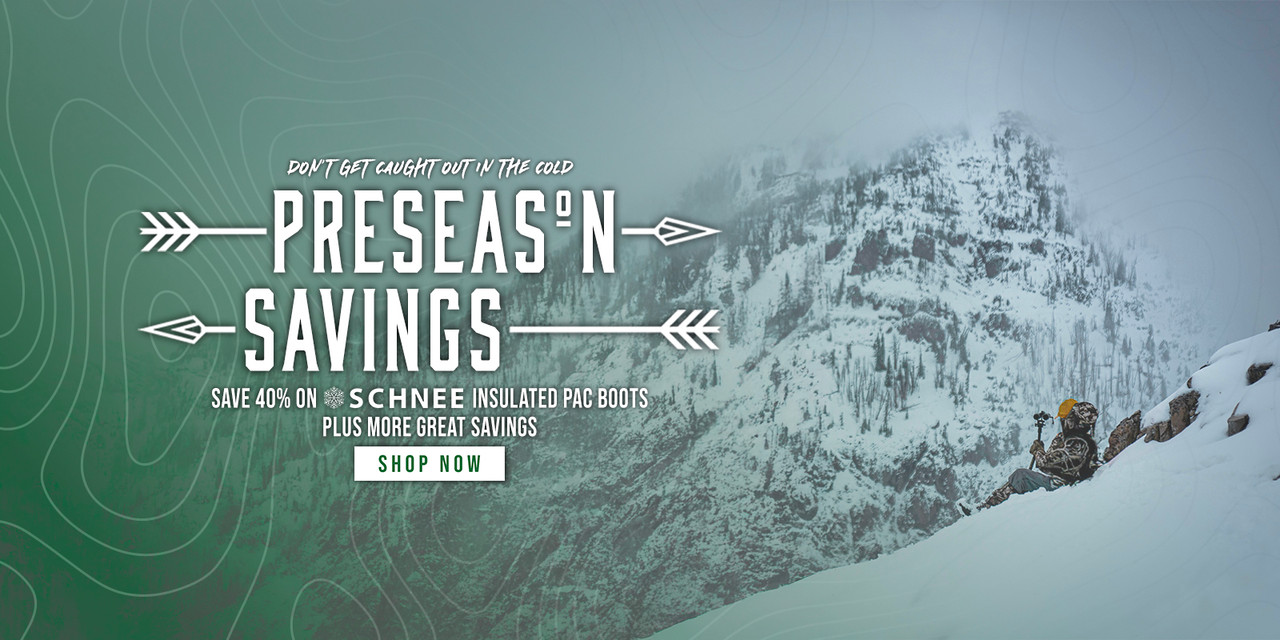 Shop our Preseason Savings Sale Event! Don't get left out in the cold this winter; Shop now and save up to 50% on Schnee Hunting Boots