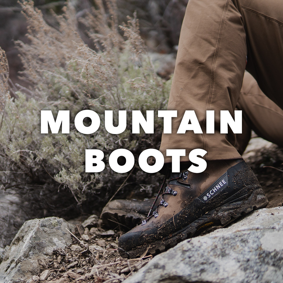 Schnee Mountain Hunting Boots, crafted with high-quality leather, Vibram™ outsoles, and Sympatex™ waterproof membranes for durability, traction, and warmth in rugged outdoor conditions.