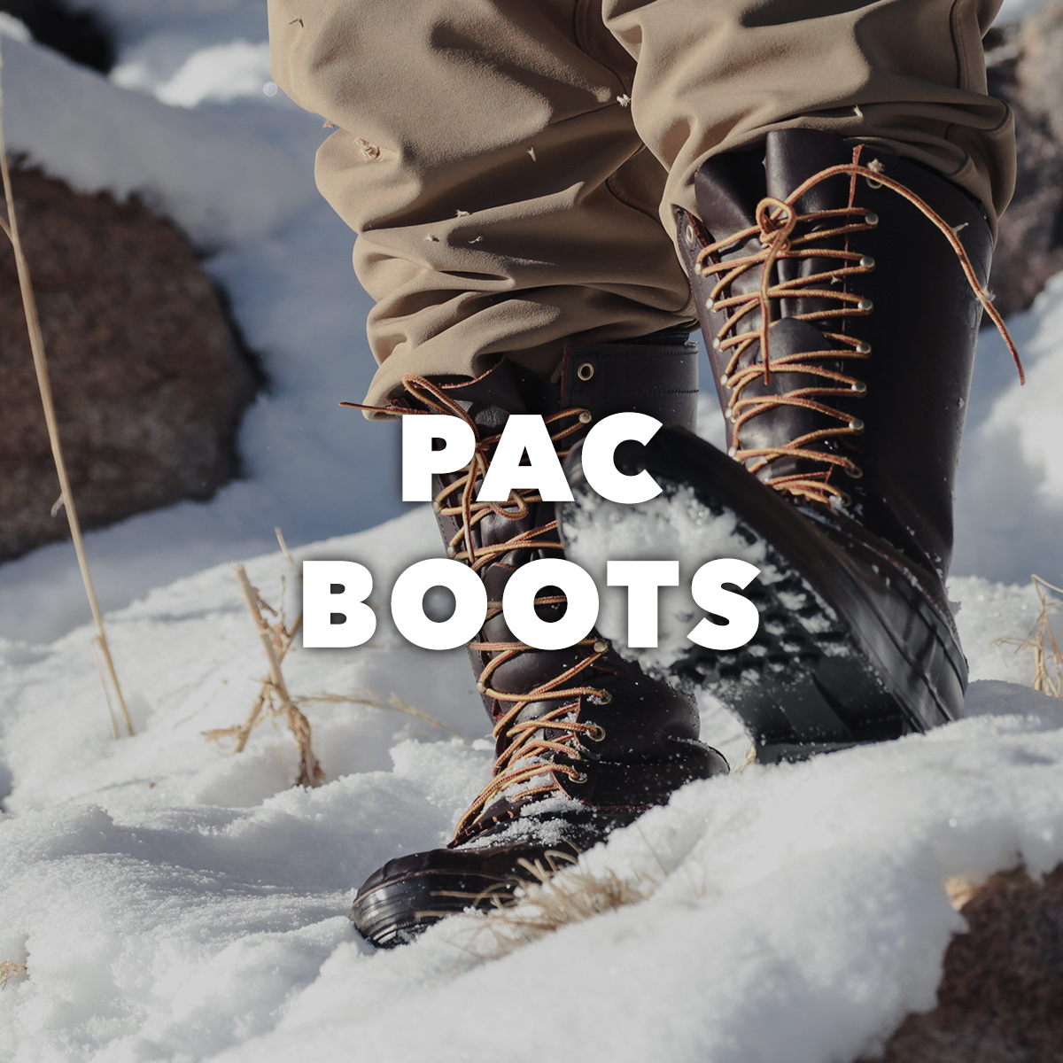 Schnee Legendary Pac Boots, handcrafted with leather, brass, nylon, and Thinsulate™ insulation for warmth, durability, and traction in extreme winter conditions.