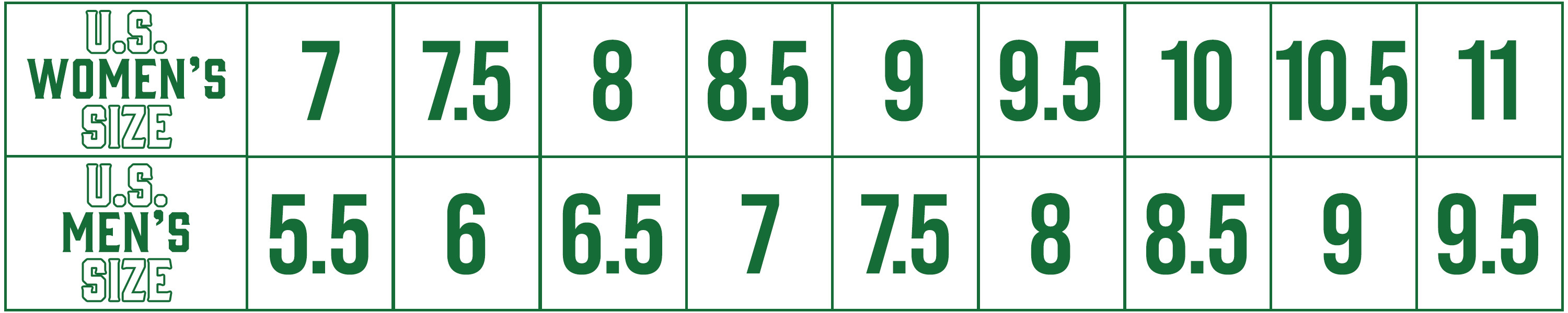 A size chart for Schnee pac boots