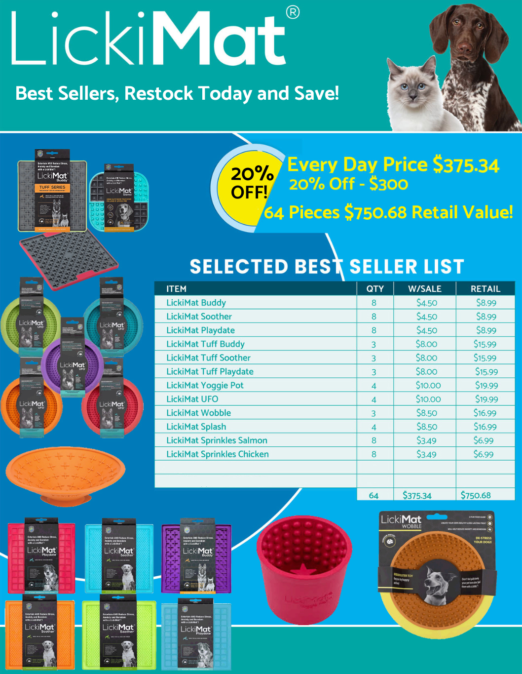 20 OFF LickiMat Sale! Best Sellers 300 Reg. 375