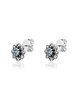 Blue Topaz Flower Stud Earrings – Oxidized Sterling Silver