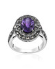 Amethyst & Marcasite Oval Ring – Sterling Silver