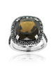 Smoky Quartz & Marcasite Cushion Ring – Sterling Silver