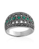 Emerald & Marcasite Wide Band Ring – Sterling Silver