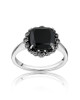 Black Spinel & Marcasite Cushion Ring – Sterling Silver