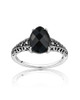 Black Spinel & Marcasite Pear Ring – Sterling Silver