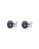 Amethyst & Marcasite Vintage Stud Earrings – Oxidized Sterling Silver