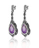 Amethyst & Marcasite Teardrop Earrings – Oxidized Sterling Silver