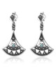 Opal & Marcasite Art Deco Fan Drop Earrings – Oxidized Sterling Silver