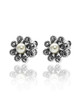 Freshwater Pearl & Marcasite Floral Stud Earrings – Oxidized Sterling Silver
