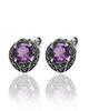 Amethyst & Marcasite Art Deco Stud Earrings – Oxidized Sterling Silver