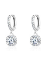 Luna Cushion Halo Drop Earrings – Sterling Silver – 5 mm