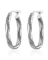 Twisted Glitter Hoop Earrings - Sterling Silver