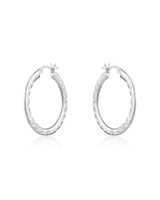 Diamond-Cut Oval Hoop Earrings - Sterling Silver