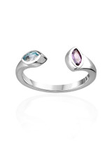 Blue Topaz & Amethyst Open Ring — Sterling Silver