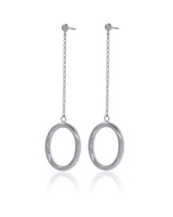 Oval Drop Chain Earrings - Sterling Silver 