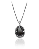 Black Spinel & Marcasite Oval Pendant – Oxidized Sterling Silver