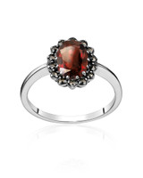 Garnet & Marcasite Oval Ring – Sterling Silver