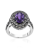 Amethyst & Marcasite Oval Ring – Sterling Silver