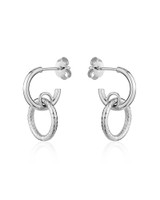 Diamond-Cut Link Hoop Earrings – Sterling Silver