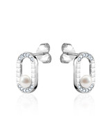 Freshwater Pearl & Cubic Zirconia Oval Earrings – Sterling Silver