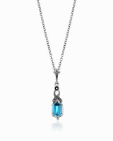 Emerald-Cut Blue Topaz Drop Pendant – Oxidized Sterling Silver