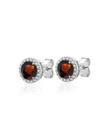 Garnet Halo Stud Earrings – Sterling Silver